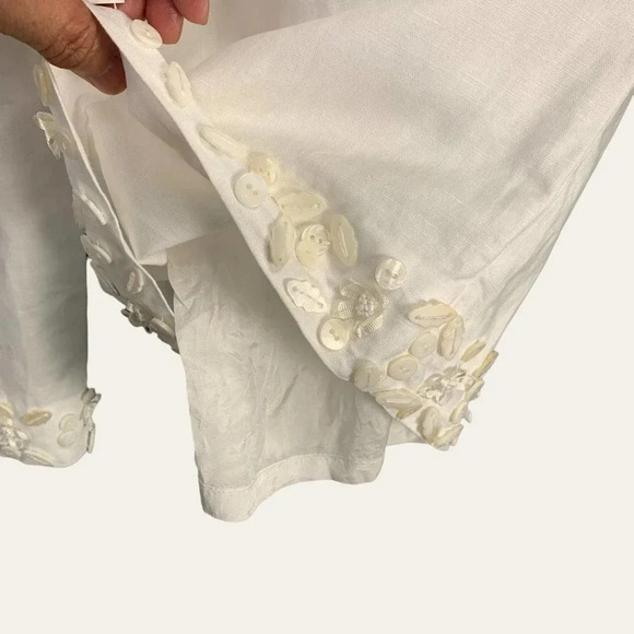 Spenser Jeremy Linen Blend Cropped Pants Women Size 12 White Shell Embellished - Picture 9 of 15